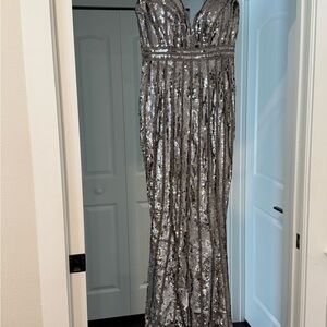 Jovani Silver Sequin Gown